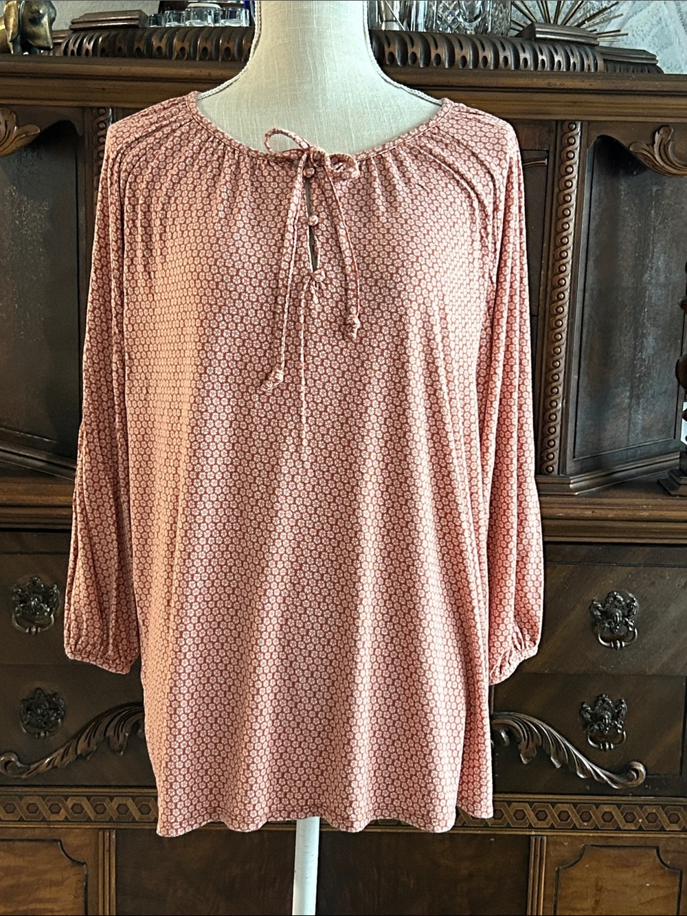 Croft & Barrow Peach Tie-Neck Peasant Top
